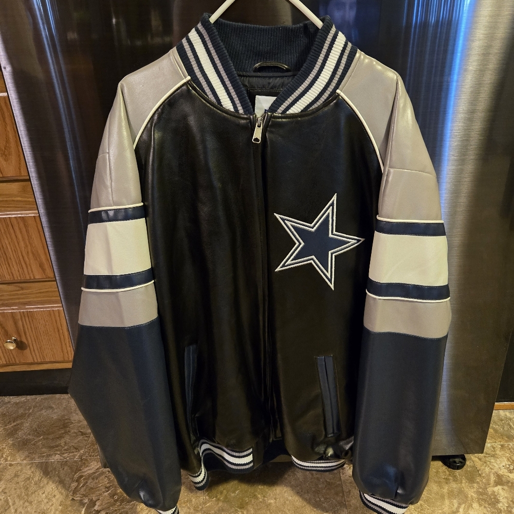 NFL Blue and Gray Varsity Bomber Jacket with Patch Embellishments